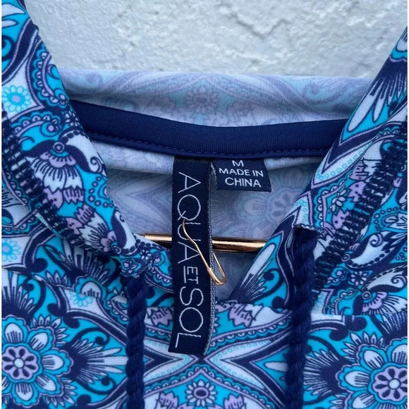 Aqua Et Sol Womens Hooded Long Sleeve Beach Cover Dress Blue Sz Medium - Picture 5 of 9